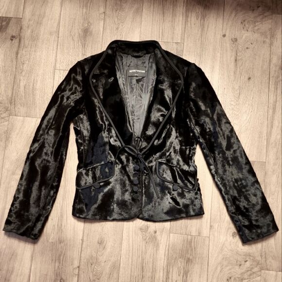 RARE EMPORIO ARMANI Velvet Like Jacket Black Size 42 US 6 Made In Italy